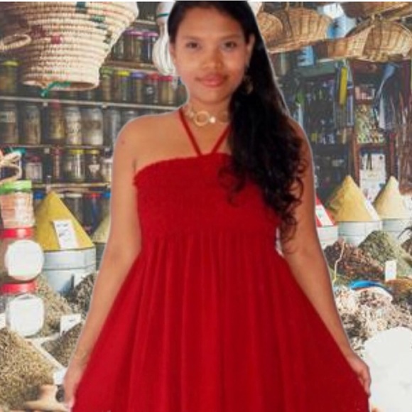 Sundance Dresses & Skirts - Sundance RED HALTER DRESS smocked midi sundress M